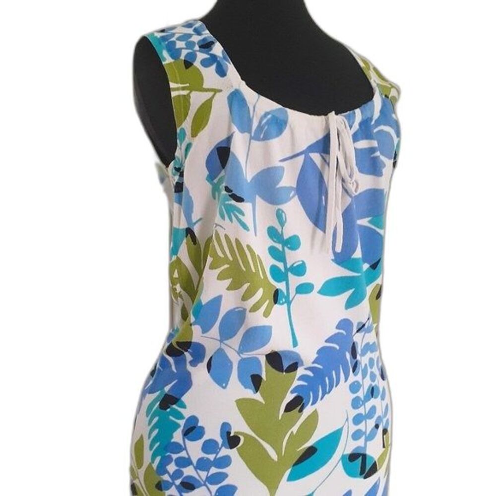Joseph A. Sleeveless Floral Blue Green White Scoopneck Drawstring Sweater Top M
